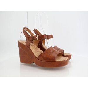 Korks Kork Ease Women Bardot Sandal Sz 11 Block Heel Platform Retro Brown Vegan